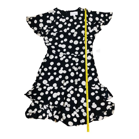 Nicole miller studio black oversize polka dot flutter hem flirty dress size 2 - Picture 15 of 16